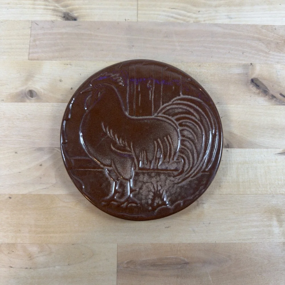 Frankoma Pottery 94TR Rooster Trivet Wall Hanging Brown Glaze Vintage 6.25 inch